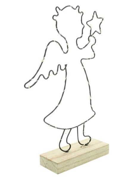 Dekorative Engel-Figur mit LED-Lichtern auf Holzsockel