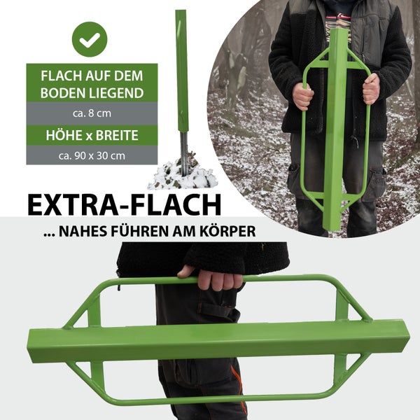 Pfahlramme zum manuellen Einschlagen von Pfählen, Höhe 90 Zentimeter, Breite 30 Zentimeter, extra flaches Design für rückenschonendes Arbeiten