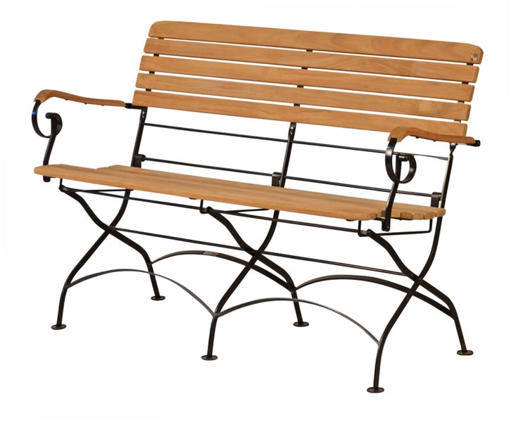 Teak Gartenbank Stahl und Teakholz 2-Sitzer klappbar wetterfest premium