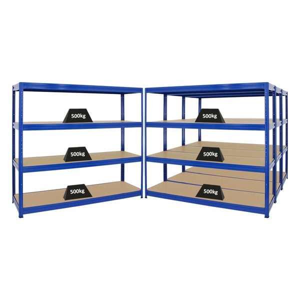 PROREGAL Mega Deal 4er-Sparset Profi-Schwerlastregal DINO HxBxT 180x180x60cm Fachlast 500kg Blau