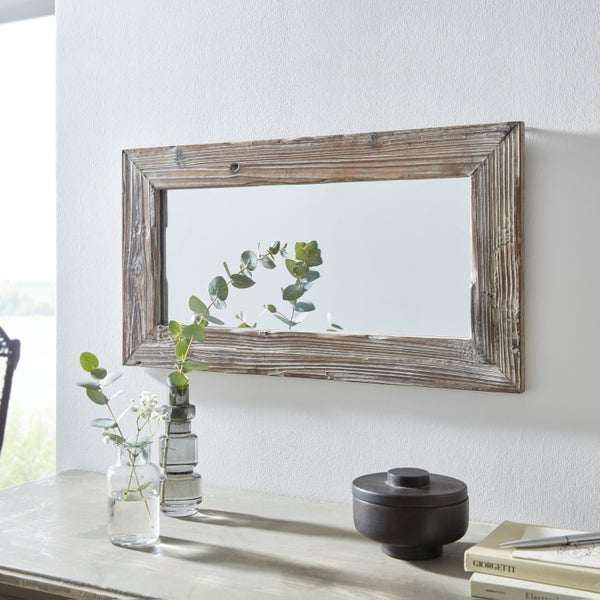 FRANK FLECHTWAREN | Wandspiegel Rustikal, HOLZ, GLAS, 66 x 2 x 36 cm