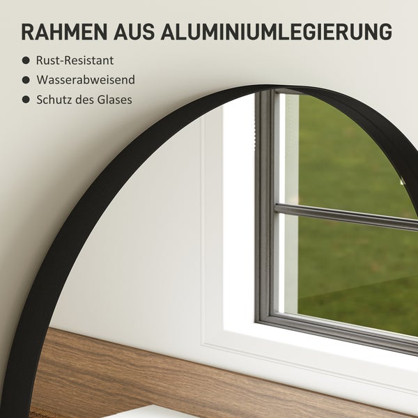 HOMCOM Badspiegel 50 x 70 cm Spiegel mit Splitterschutzfolie, Badezimmerspiegel mit Aluminium-Rahmen, Wandspiegel für Badezimmer, Schlafzimmer, Schwarz
