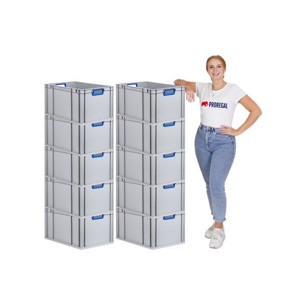 PROREGAL Spar Set 10x Eurobox Nextgen Color Mit Auflagedeckel & Schiebeschnappverschlüsse HxBxT 32 x 40 x 60 cm Griffe Blau Offen Verstärkter Boden