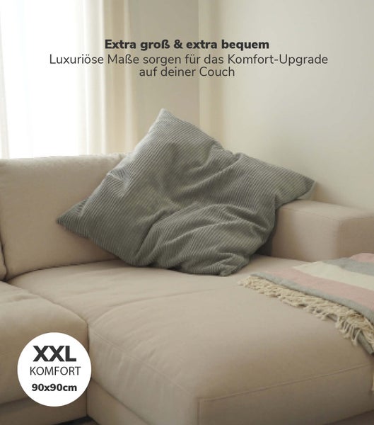 mokebo XXL Sofakissen 'Das Anschmiegsame', Riesenkissen oder XXL Kissen aus Cord in Grau