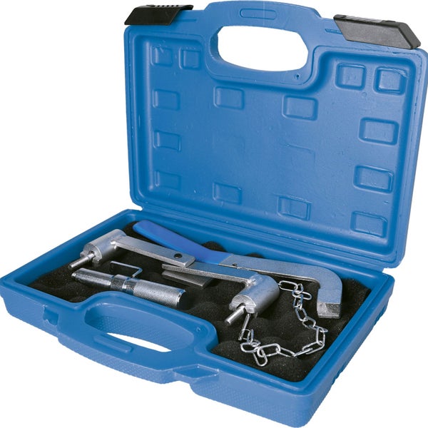 Ventilfeder-Spannwerkzeug-Set im blauen Werkzeugkoffer