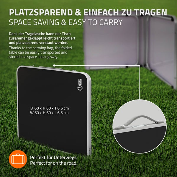 ECD Germany Alu Campingtisch Klapptisch, höhenverstellbar 120x60x54-70 cm, Schwarz, HDPE-Platte, klappbar, tragbar, leicht, Falttisch mit Griff, Koffertisch Gartentisch Reisetisch Balkontisch Esstisch