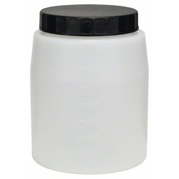 Dosierbehälter mit schwarzem Deckel und Füllstandsanzeige