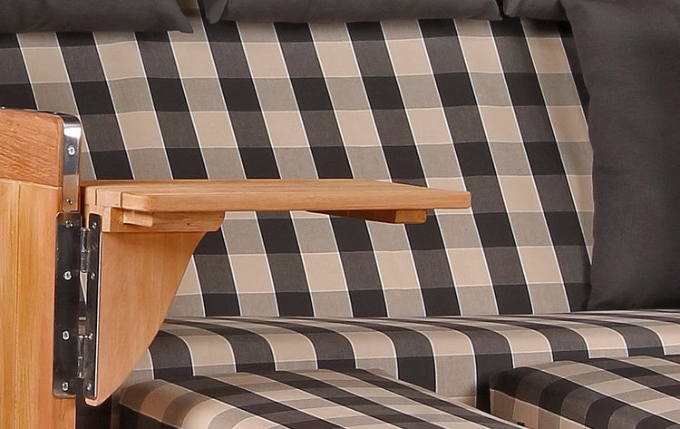 Strandkorb Westerland XXL Teak Bullauge PE shell Dessin 505
