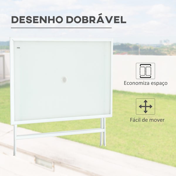 Outsunny Beistelltisch, 110L x 70B x 70H cm, Metall, gehärtetes Glas, weiß