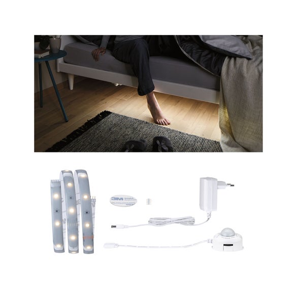 LED Bettlicht mit Bewegungsmelder zur Montage unter dem Bettgestell inklusive Netzteil und Befestigungsmaterial zur indirekten Beleuchtung