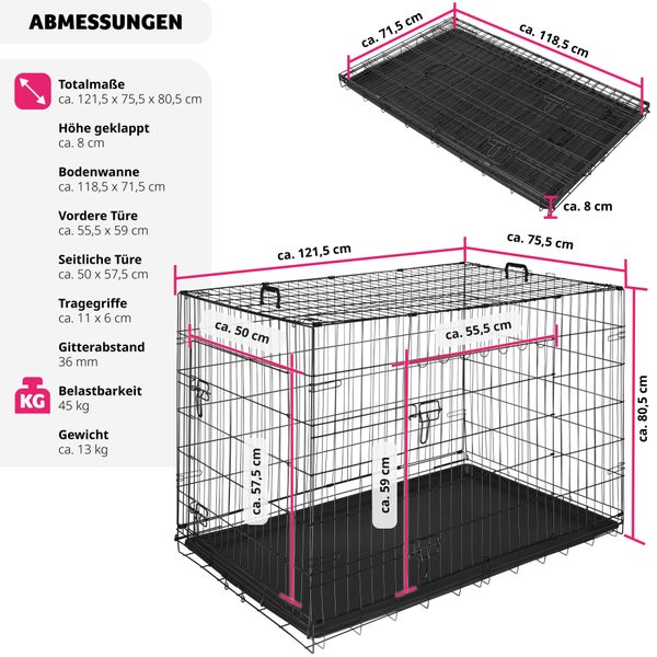 Abmessungen einer Hundetransportbox aus Metall