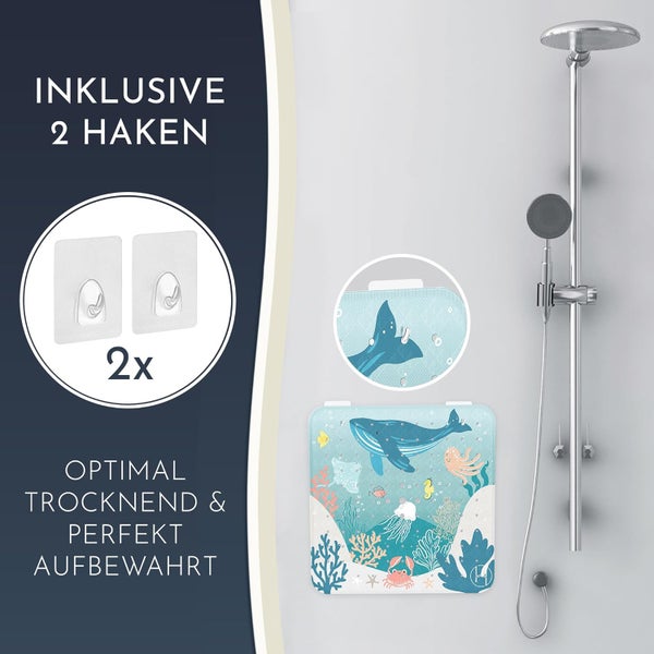 Homerella® Duschmatte rutschfest Kinder - 100% BPA frei Inkl. 2 Haken zum Aufhängen 53x53cm - Antirutschmatte Dusche Baby hautintensiv & schimmelresistent - Duscheinlage maschinenwaschbar