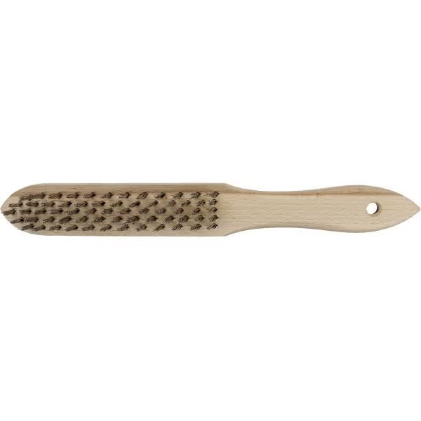 Handdrahtbürste mit Holzgriff und Stahlborsten.