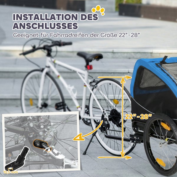 Montage der Anhängerkupplung am Hinterrad eines Fahrrads. Für 22 bis 28 Zoll Reifen. Detail des Anschlusses mit 10,5 Millimeter.