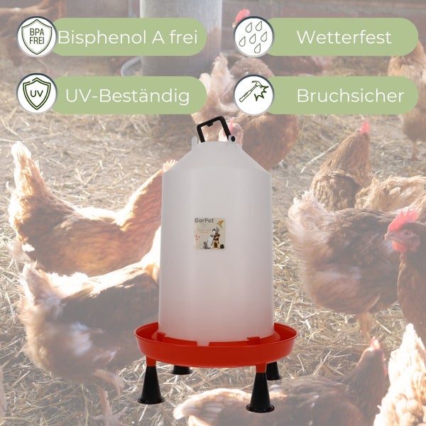 XXL Hühnertränke mit Standfüßen Hühner Zubehör Geflügeltränke XXL 15 Liter Wassertränke Hühner Hühnertränke Automatisch Wasserspender Hühner