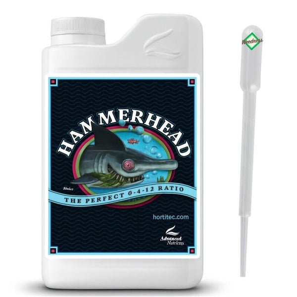 Advanced Nutrients Hammerhead Pflanzendünger in weißer Flasche mit Pipette, Verhältnis 0-4-12.