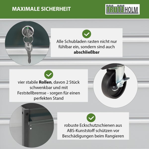 Werkzeugwagen Trutzi 78 x 64 cm 6 Schubladen Rollcontainer Werkstattwagen Werkzeugaufbewahrung grau