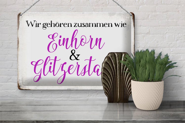 Blechschild Spruch 30x20cm Einhorn und Glitzerstaub