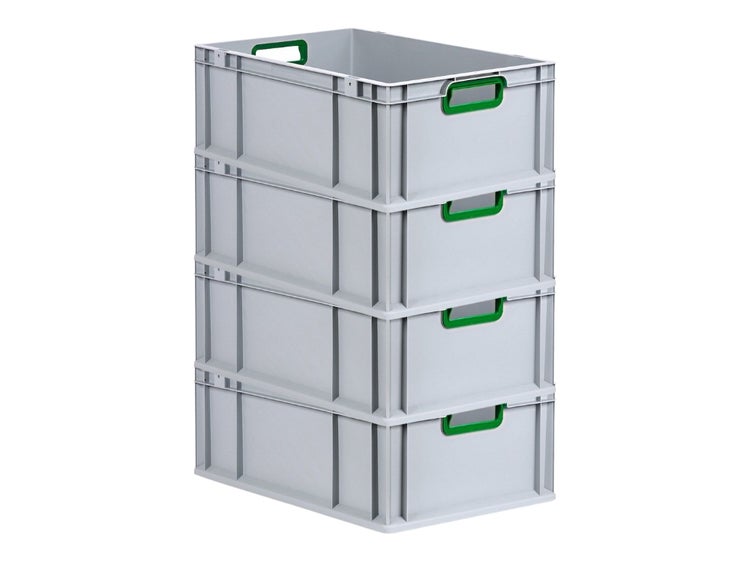 PROREGAL Spar Set 4x Eurobox Nextgen Color HxBxT 22 x 40 x 60 cm 44 Liter Griffe Grün Offen Verstärkter Boden Eurobehälter Transportbox
