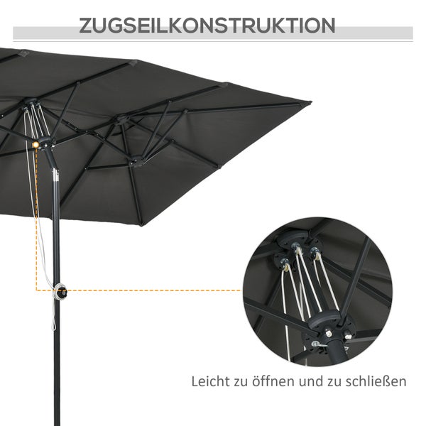 Detailaufnahme der Zugseilkonstruktion eines Sonnenschirms