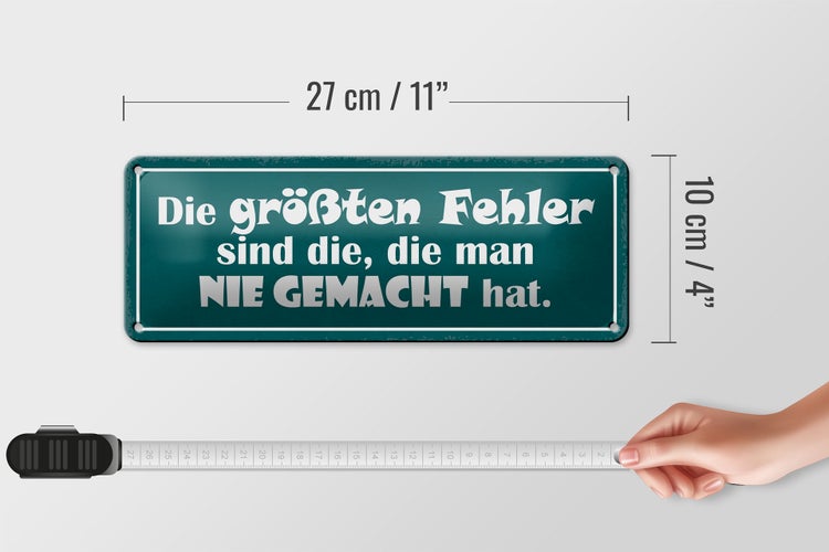 Blechschild Spruch 27x10cm größte Fehler die nie gemacht Dekoration