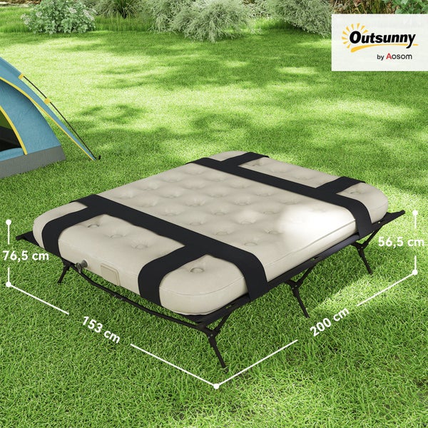 Outsunny Feldbett Campingbett mit Luftmatratze Pumpe 200 x 153 cm Gästebett belastbar bis 200 kg Extra Breit Campingliege für 2 Erwachsene für Camping Outdoor Garten Reisen Schwarz+Khaki