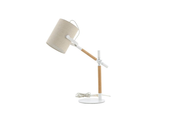 Dennis Beleuchtung Tischlampe 50,5x23x66cm stof, Stahl beige, weiß, Holz. 23 X 51 X 66 cm