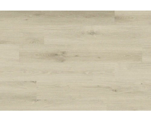 Laminatboden in heller Holzoptik mit Maserung und Astlöchern im Plankenformat.