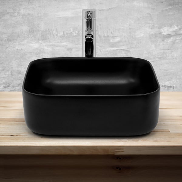 ML-Design Waschbecken aus Keramik in Schwarz Matt, 39,5x39,5x14 cm, Rechteckige Aufsatzwaschbecken, Moderne Waschtisch, Waschschale mit Abflussloch, Waschplatz Handwaschbecken, für Badezimmer/Gäste-WC