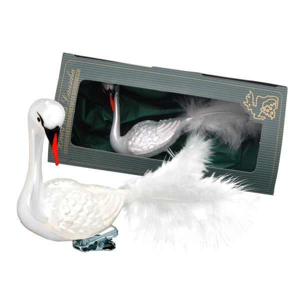 Weihnachtsbaumschmuck Schwan aus Glas mit Federn in Geschenkverpackung