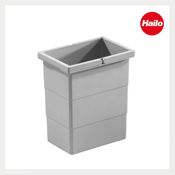 Hailo Ersatz-Abfalleimer aus Kunststoff in Grau. Hailo Logo.