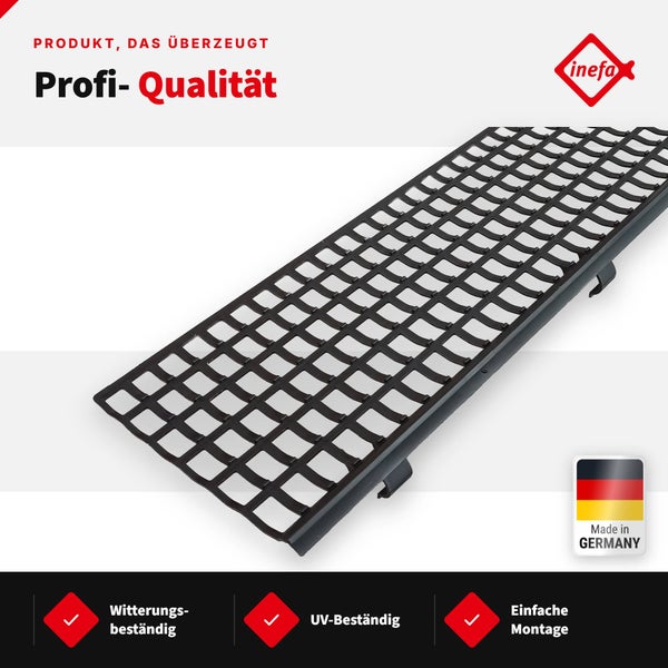 Inefa Laubschutzgitter für Dachrinnen, witterungsbeständig und UV-beständig mit einfacher Montage, Made in Germany.