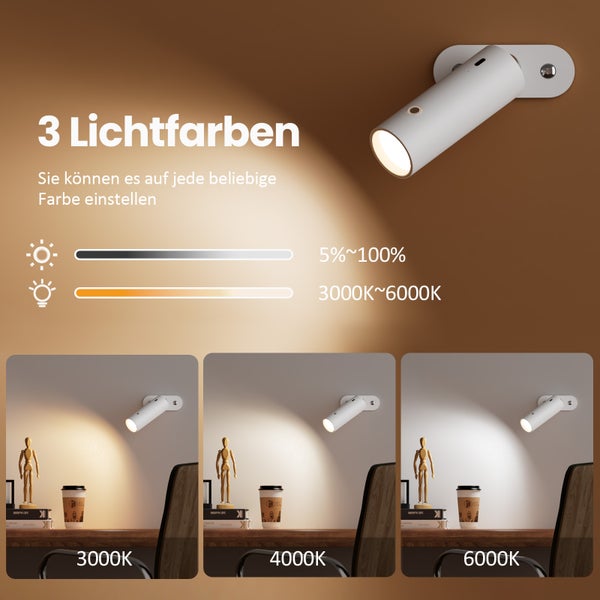 EMKE Magnetische LED Schreibtischlampe 5-in-1 Weiß Ø120×H330 mm Touchsteuerung, 3 Farbtemperaturen, Stufenlos dimmbar, USB-C Aufladung, Mobil, für Büro, Nachttisch & Wandmontage