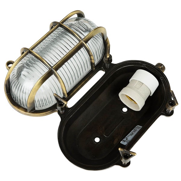 Ovale Wandleuchte mit Gitter und geöffnetem Gehäuse