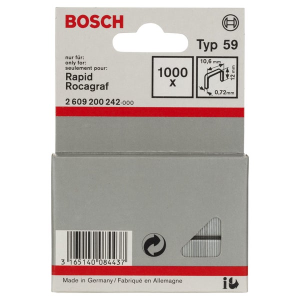Bosch 1.000x Feindrahtklammer Typ 59, 10,6 x 0,72 x 12 mm - 2609200242