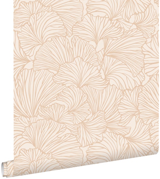 ESTAhome Tapete Ginkgoblätter Sandbeige und Terrakotta - 53 cm x 10.05 m - 139488