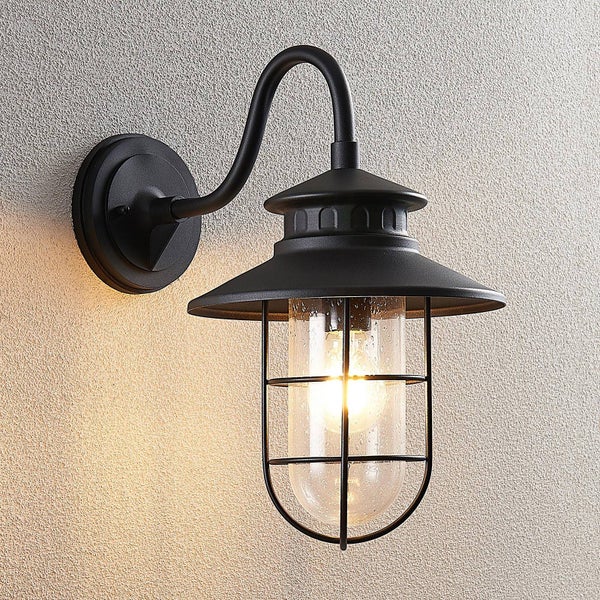 Lindby Wandleuchte außen (Laterne) Kyan (spritzwassergeschützt (Retro, Vintage Antik) in Schwarz aus Metall (1 flammig E27) - Außenwandleuchten Wandlampe Led Außenlampe Outdoor für
