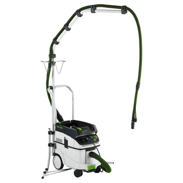 Festool Absaugmobil mit Absaugarm und langem Saugschlauch für staubfreies Arbeiten in der Werkstatt.