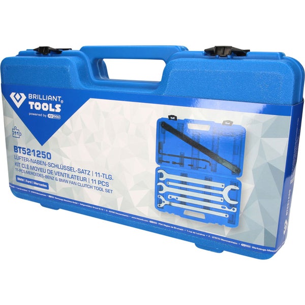 Brilliant Tools Lüfter-Naben-Schlüssel-Satz im Werkzeugkoffer, 11-teilig, für BMW, Ford und Mercedes