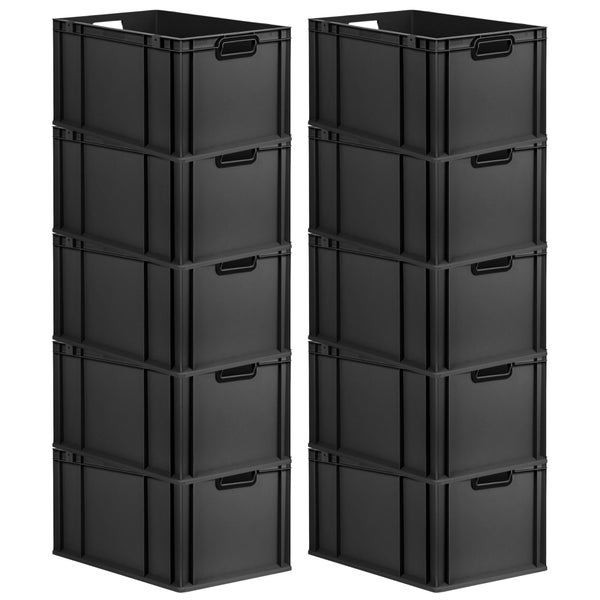 PROREGAL SparSet 10x Eurobox NextGen Color, HxBxT 32x40x60cm, 65 Liter, Griffe schwarz offen, Verstärkter Boden, Schwarz, Eurobehälter, Transportbox, Transportbehälter, Stapelbehälter