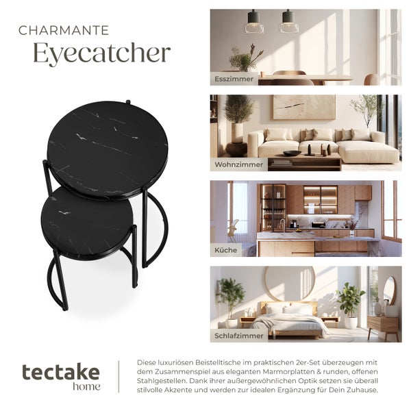 Beistelltisch tectake Ellsa ineinander schiebbar hochwertige Marmorplatten schwarz/schwarz