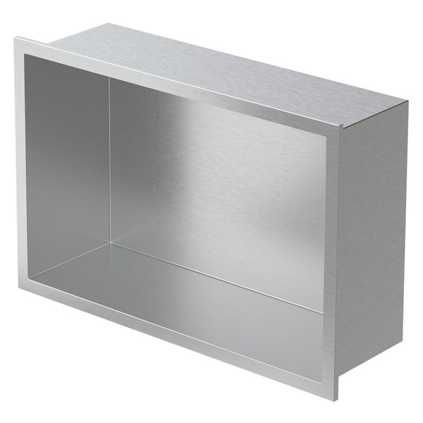 Wandnische aus gebürstetem Edelstahl für den Einbau in Bad oder Dusche.
