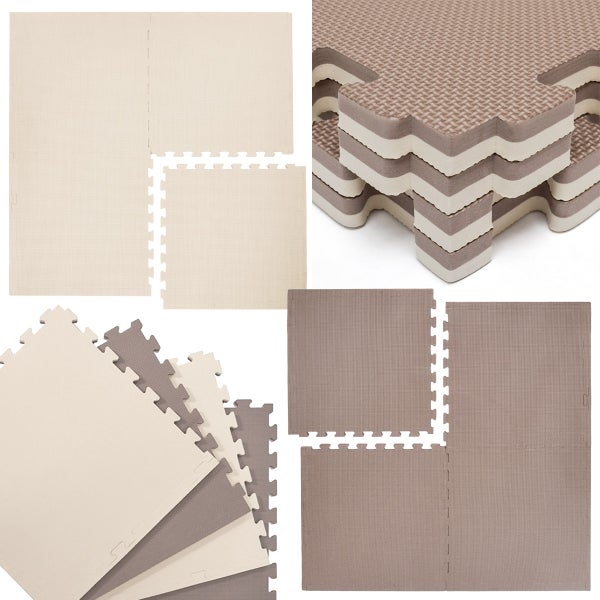 4 Bodenmatten 63x63cm 2cm Spielmatte mit Rand Beige Braun