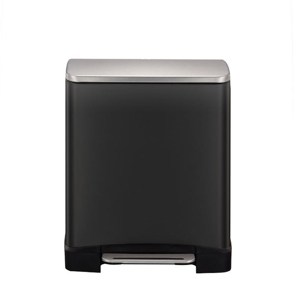 PROREGAL Stilvoller Rechteckiger Treteimer Mit Extra Breitem Pedal 19 Liter HxBxT 44,6 x 36,6 x 31,9 cm 2 Inneneimer Schwarz Deckel Edelstahl