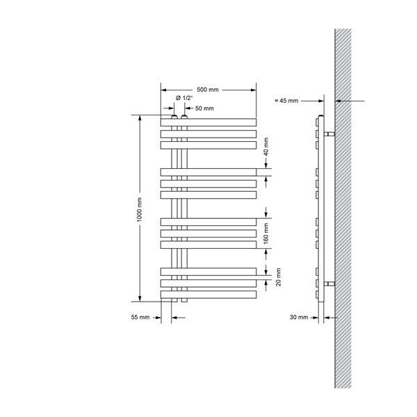 ECD Germany Iron EM Design Badheizkörper - 500 x 1000 mm - Chrom - Designheizkörper Paneelheizkörper Heizkörper Handtuchwärmer Handtuchtrockner Heizung Radiator