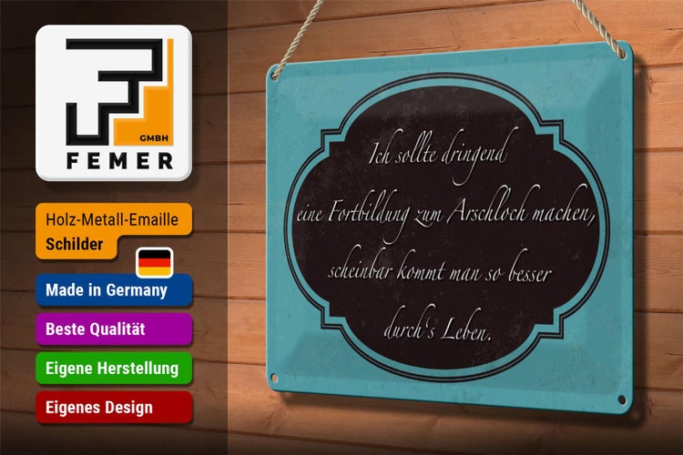Blechschild Spruch 30x20cm ich Fortbildung zum Arschloch