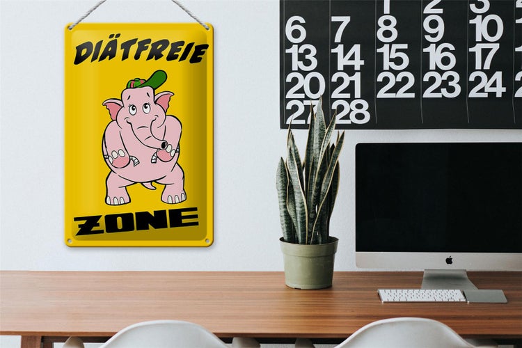 Blechschild Spruch 20x30cm Diätfreie Zone Elefant