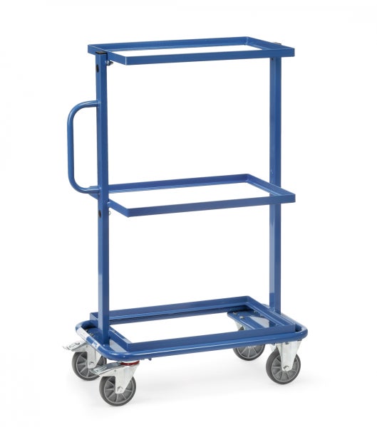 Blauer Transportwagen mit drei Ebenen und Griff