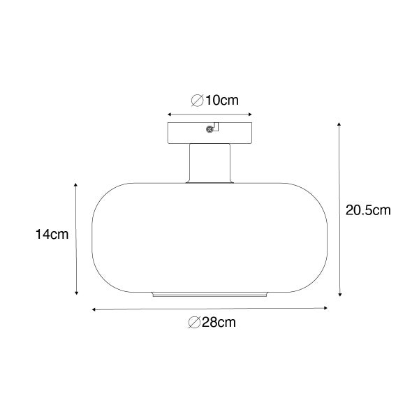 Technische Zeichnung einer Deckenleuchte mit Maßangaben