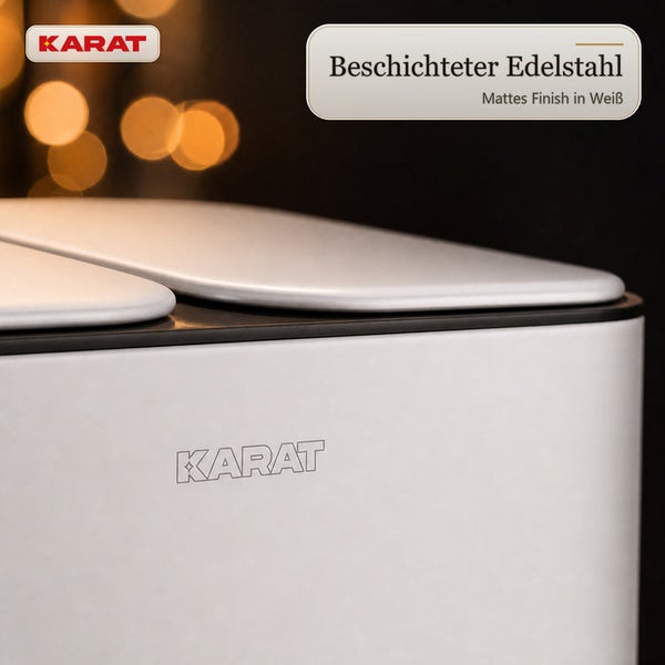 Mülleimer aus beschichtetem Edelstahl mit mattem Finish und Karat Logo